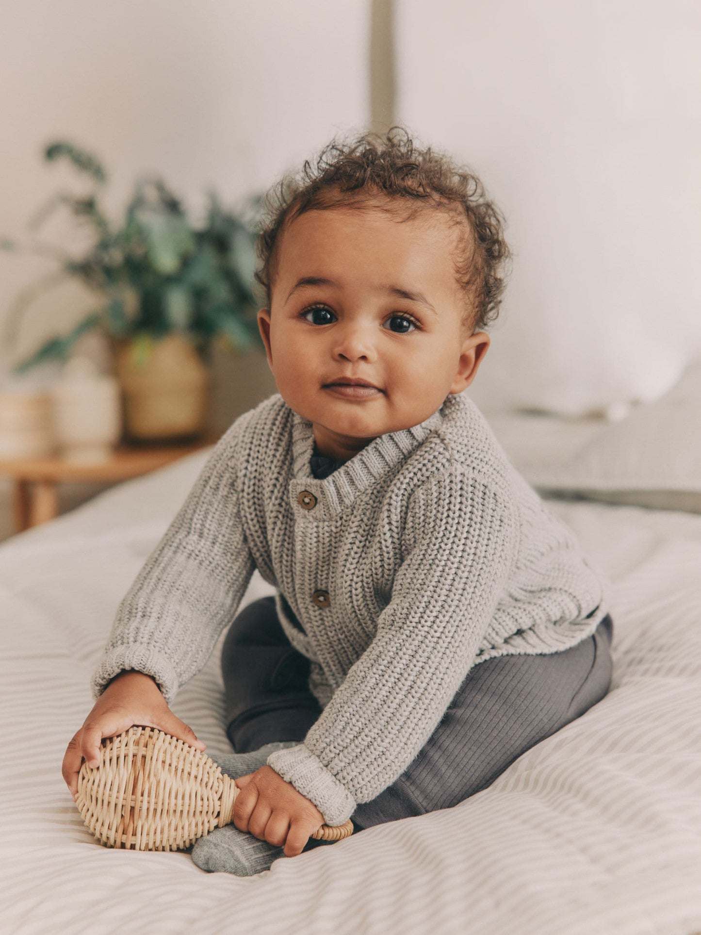 Grey Born In 2025 Baby Knitted 100% Cotton Cardigan