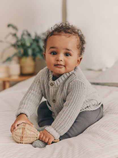 Grey Born In 2025 Baby Knitted 100% Cotton Cardigan