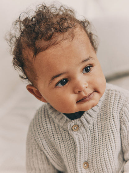 Grey Born In 2025 Baby Knitted 100% Cotton Cardigan