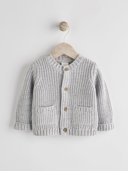 Grey Born In 2025 Baby Knitted 100% Cotton Cardigan