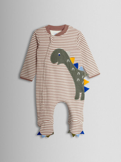 JoJo Maman Bébé Natural Stripe Dino Appliqué Zip Sleepsuit image 5