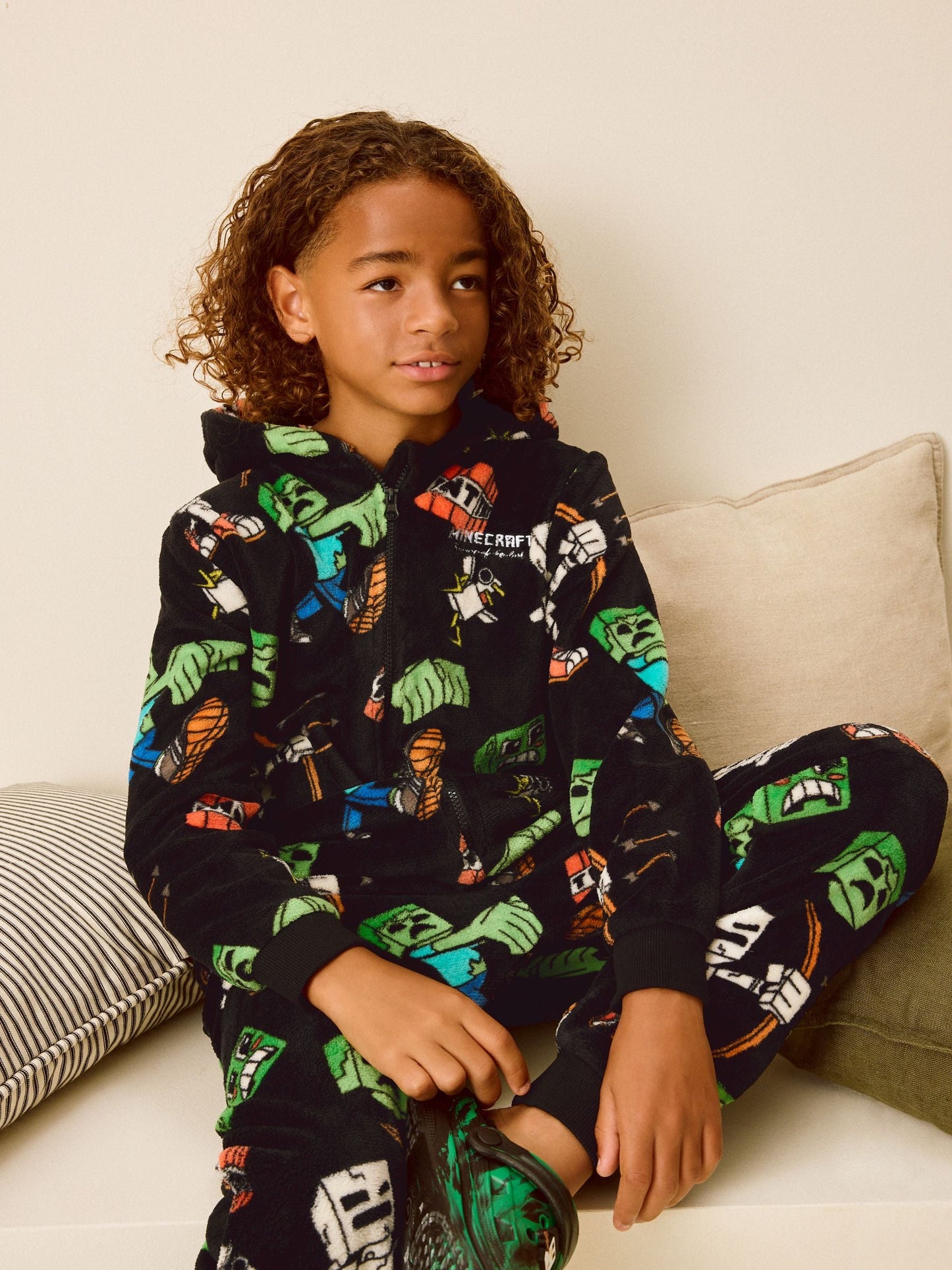 Black/Green Minecraft Fleece All-In-One (5-14yrs)