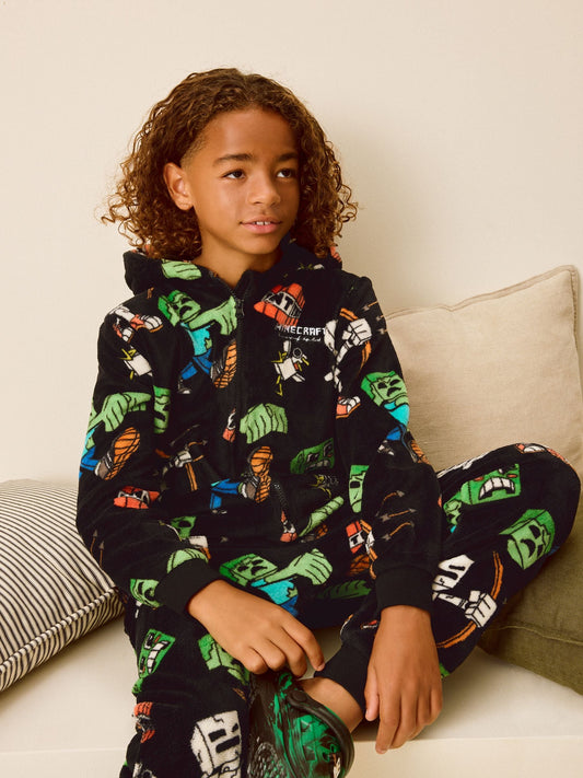 Black/Green Minecraft Fleece All-In-One (5-14yrs)