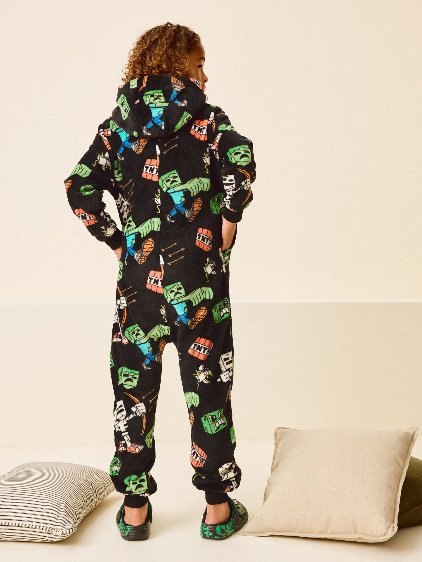 Black/Green Minecraft Fleece All-In-One (5-14yrs)