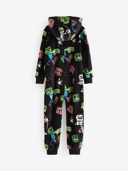 Black/Green Minecraft Fleece All-In-One (5-14yrs)