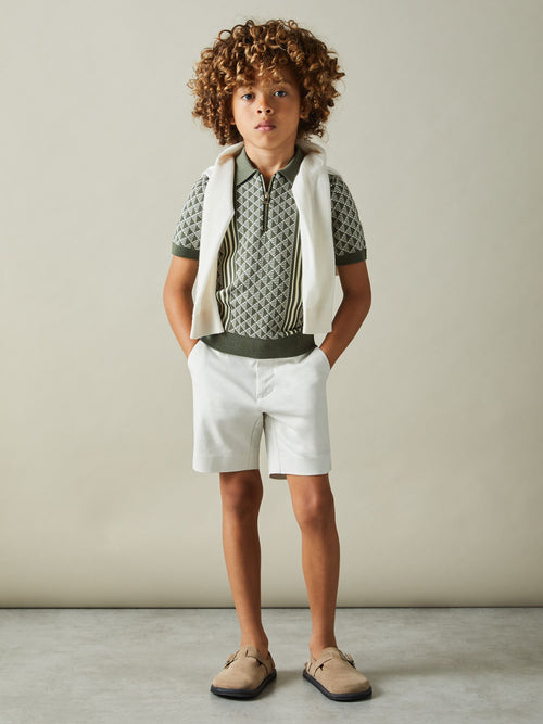 Dsiney Kidz - Reiss Sage/Off White Sanderson 3-9 yrs Diamond Stitch Half-Zip Polo Shirt image 1