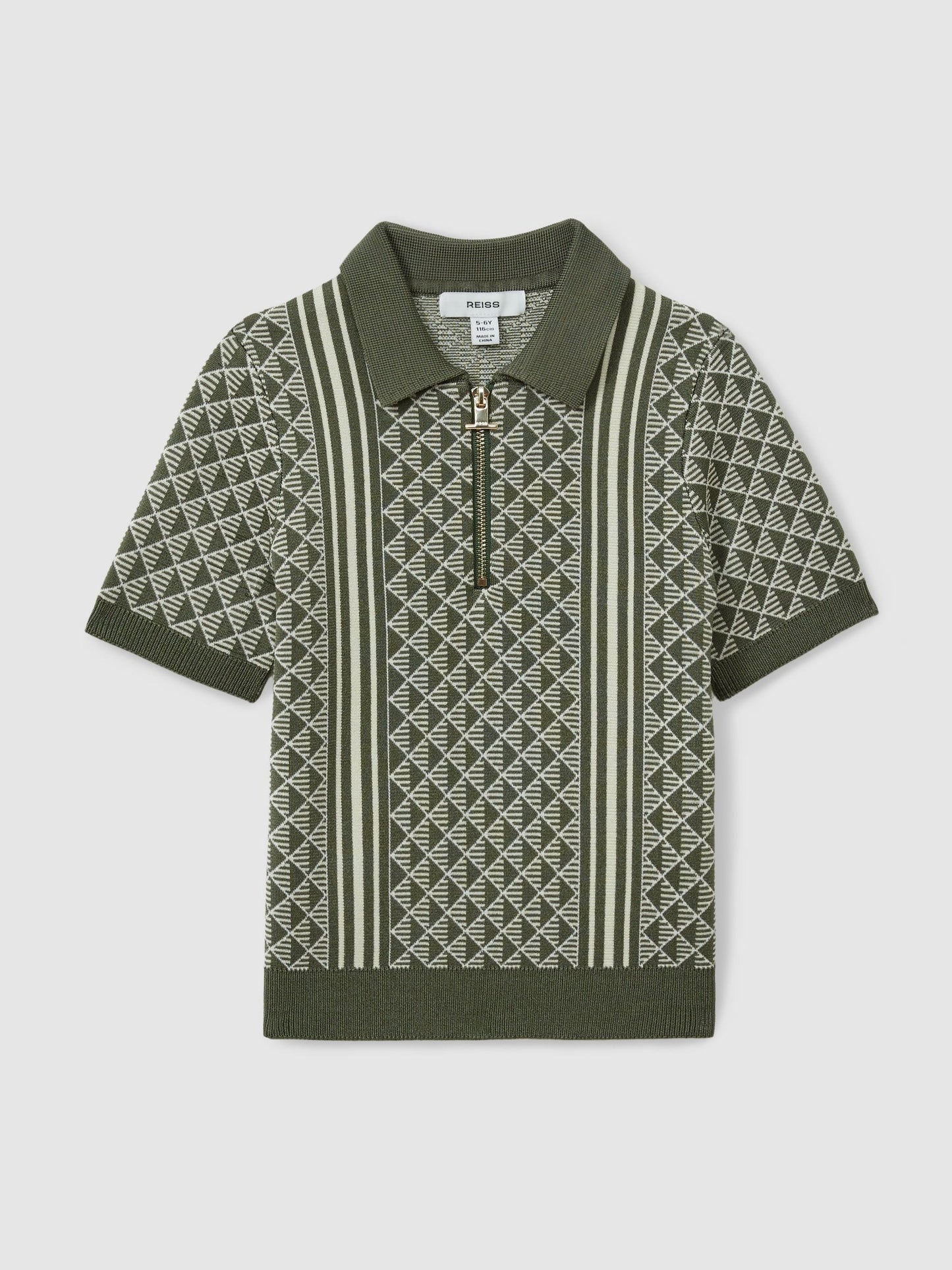 Dsiney Kidz - Reiss Sage/Off White Sanderson 3-9 yrs Diamond Stitch Half-Zip Polo Shirt image 2