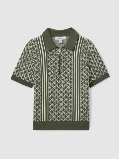 Dsiney Kidz - Reiss Sage/Off White Sanderson 3-9 yrs Diamond Stitch Half-Zip Polo Shirt image 2