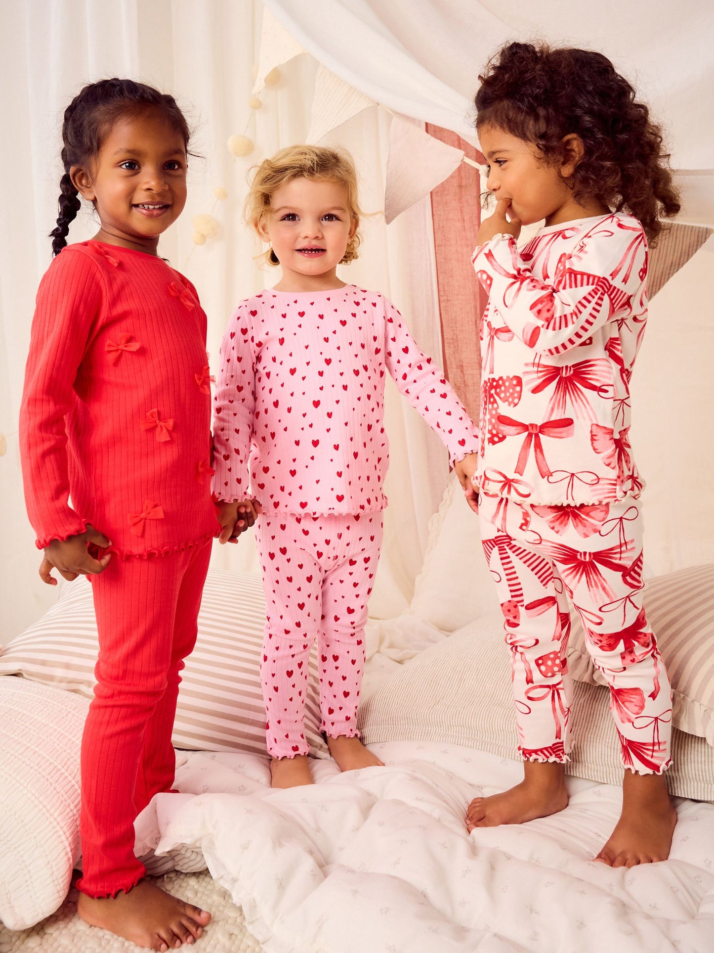 Red Bow/ Heart Long Sleeve Snuggle Pyjamas 3 Pack (9mths-16yrs)