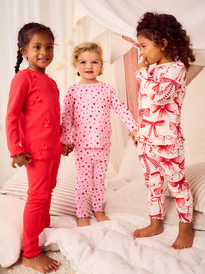 Red Bow/ Heart Long Sleeve Snuggle Pyjamas 3 Pack (9mths-16yrs)