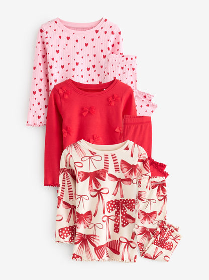 Red Bow/ Heart Long Sleeve Snuggle Pyjamas 3 Pack (9mths-16yrs)