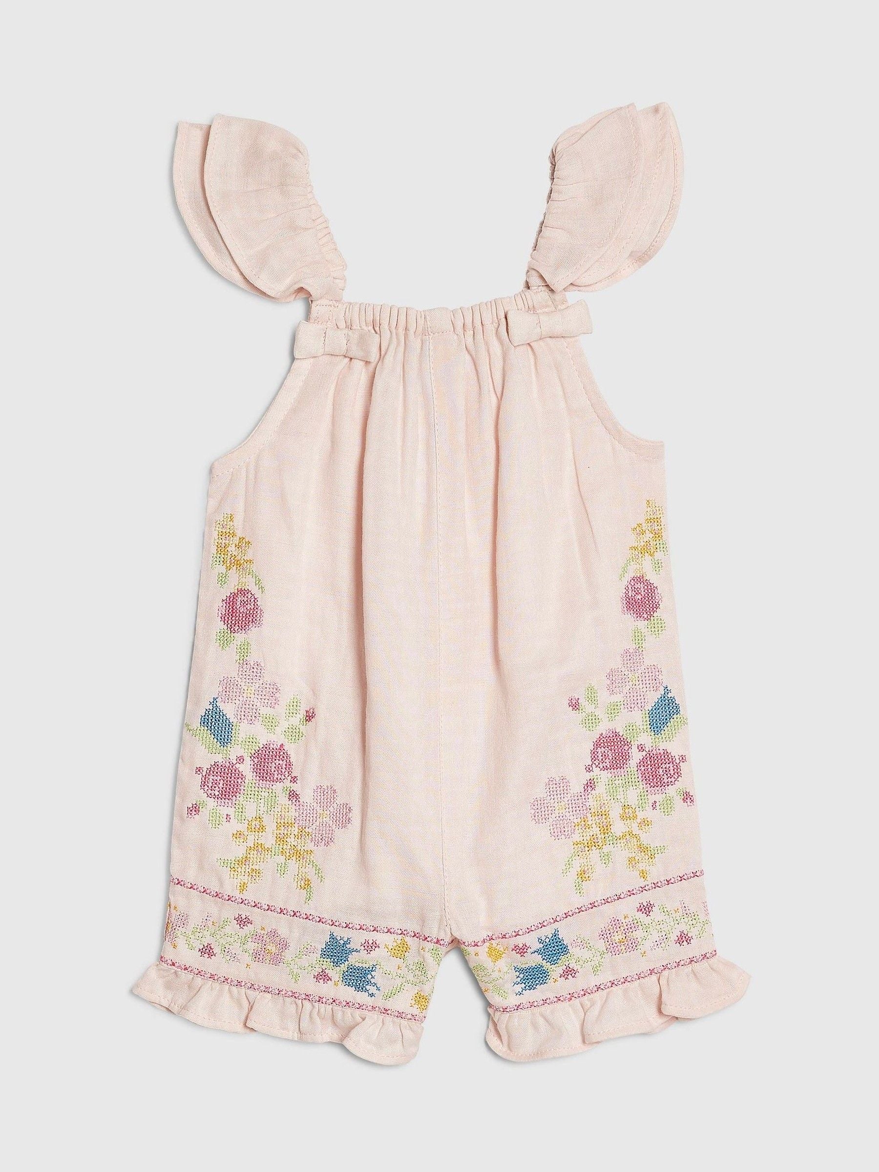 River Island Pink Floral Cross Stitch Romper image 1