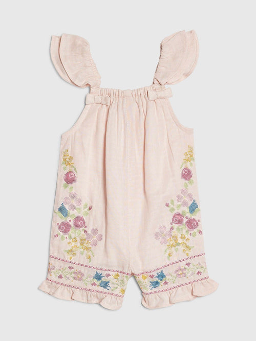 River Island Pink Floral Cross Stitch Romper image 1