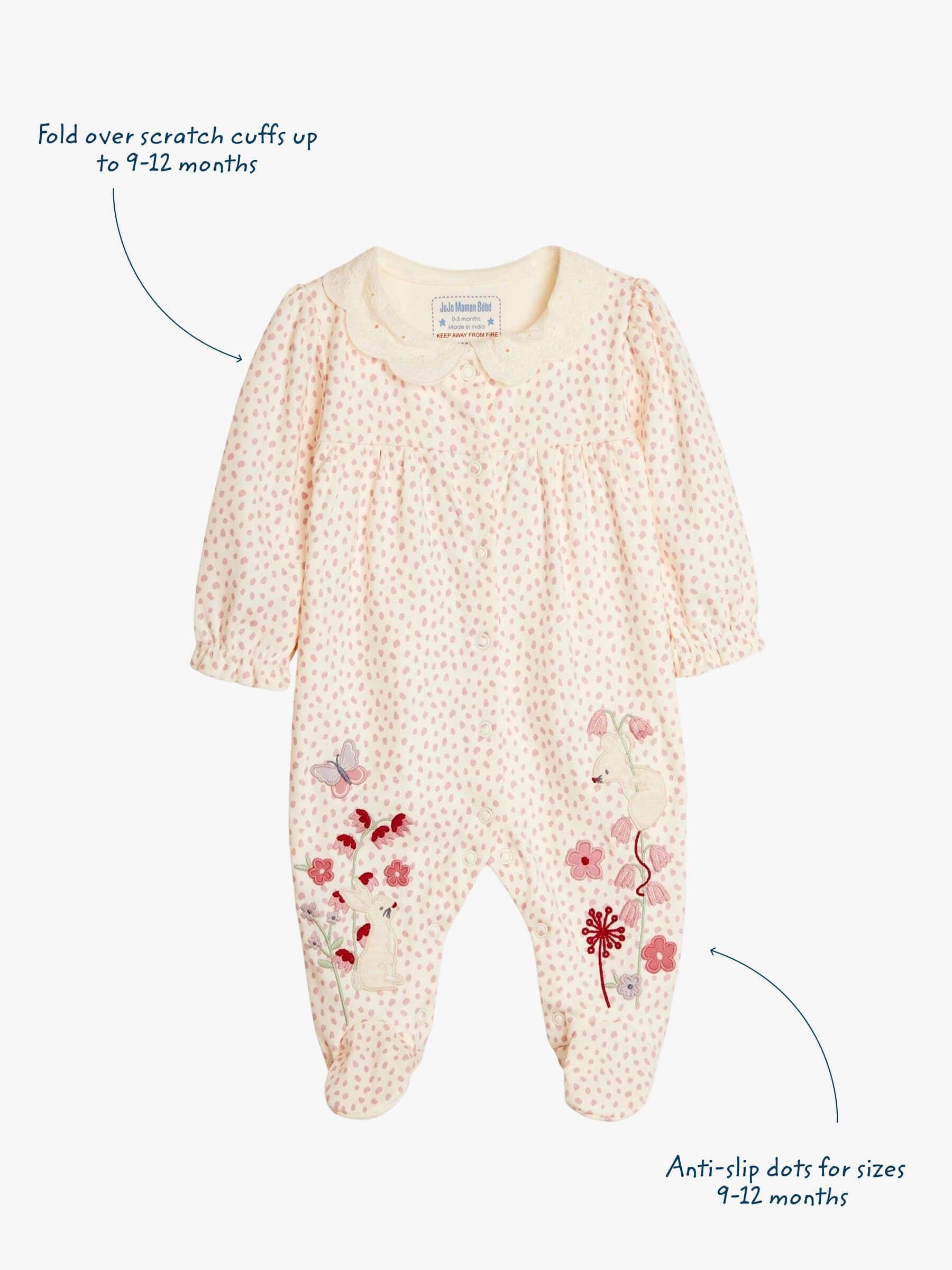 JoJo Maman Bébé Pink Pretty Appliqué Sleepsuit image 3