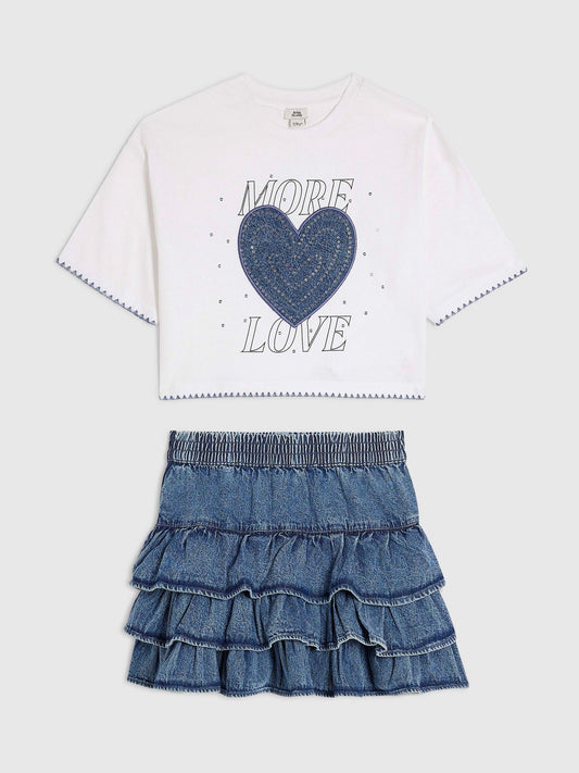 Dsiney Kidz - River Island Blue Pretty Bow T-Shirt & Rara Skirt Set image 1
