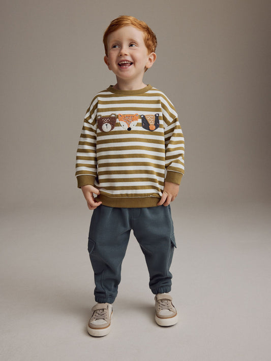 Green/Ecru Stripe Sweatshirt and Utility Joggers Set (3mths-7yrs) image 1