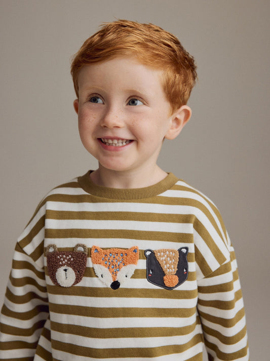 Green/Ecru Stripe Sweatshirt and Utility Joggers Set (3mths-7yrs) image 3