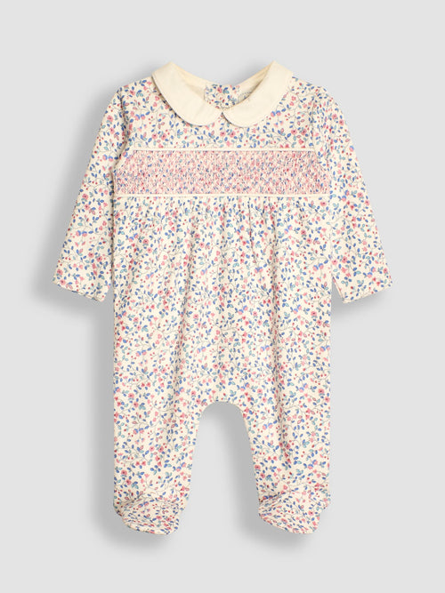 JoJo Maman Bébé Cream Pretty Smocked Sleepsuit image 1