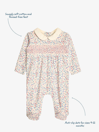 JoJo Maman Bébé Cream Pretty Smocked Sleepsuit image 3