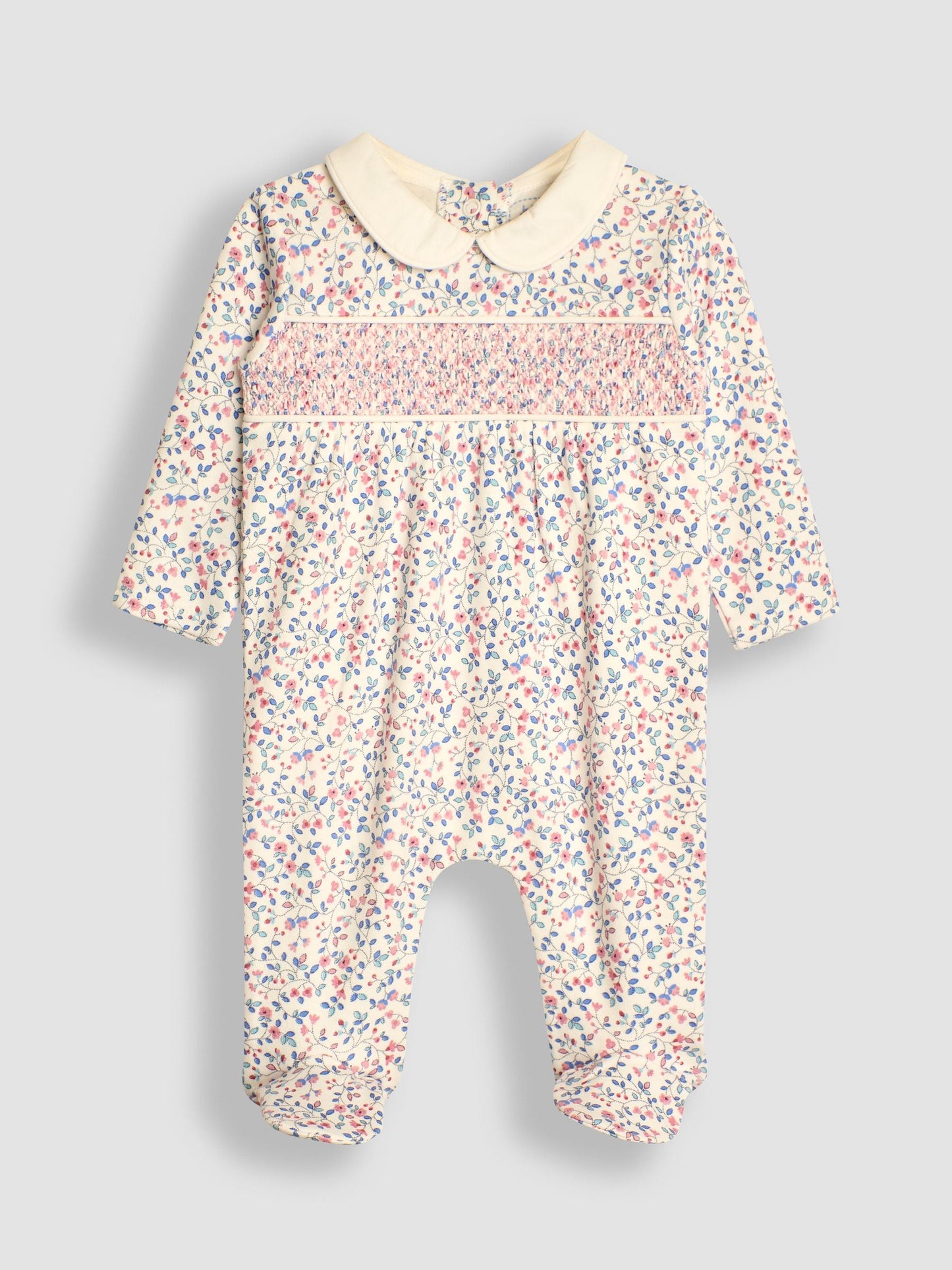 JoJo Maman Bébé Cream Pretty Smocked Sleepsuit image 1