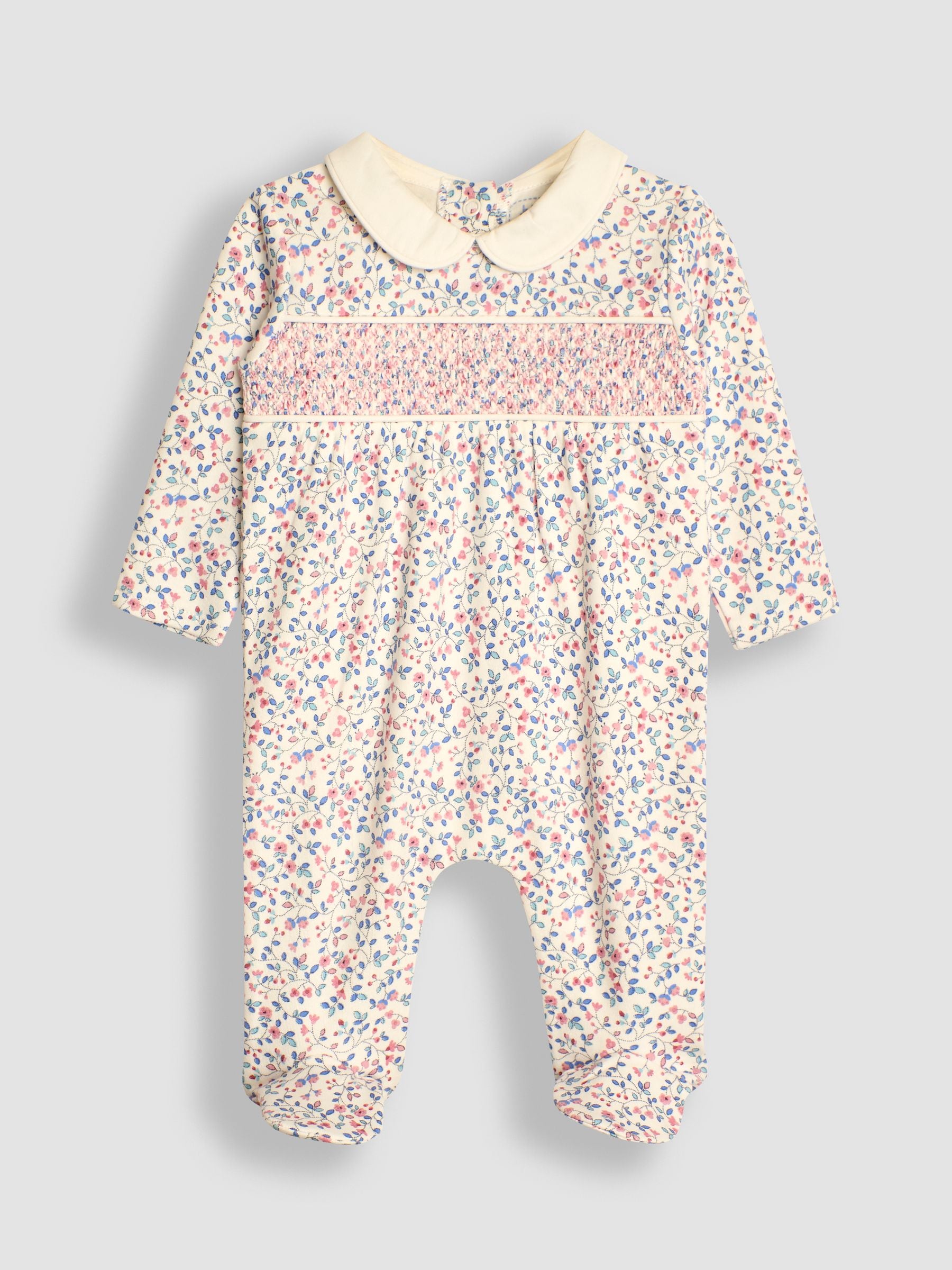 JoJo Maman Bébé Cream Pretty Smocked Sleepsuit image 1