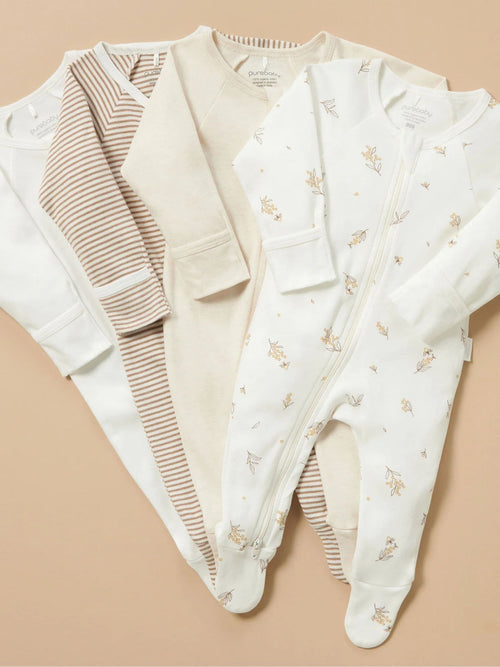 Purebaby Natural Zip Sleepsuits 4 Pack image 1