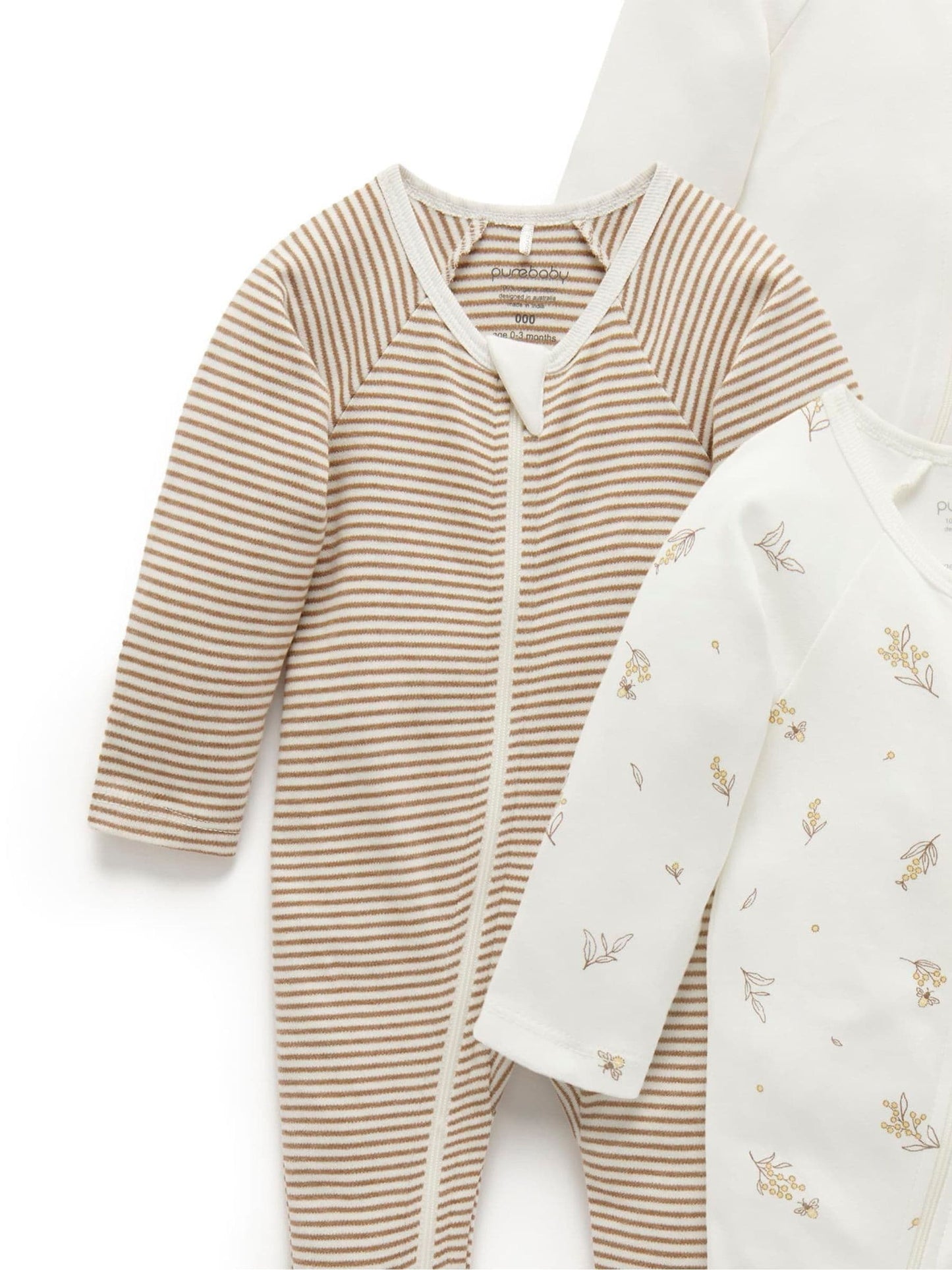 Purebaby Natural Zip Sleepsuits 4 Pack image 3
