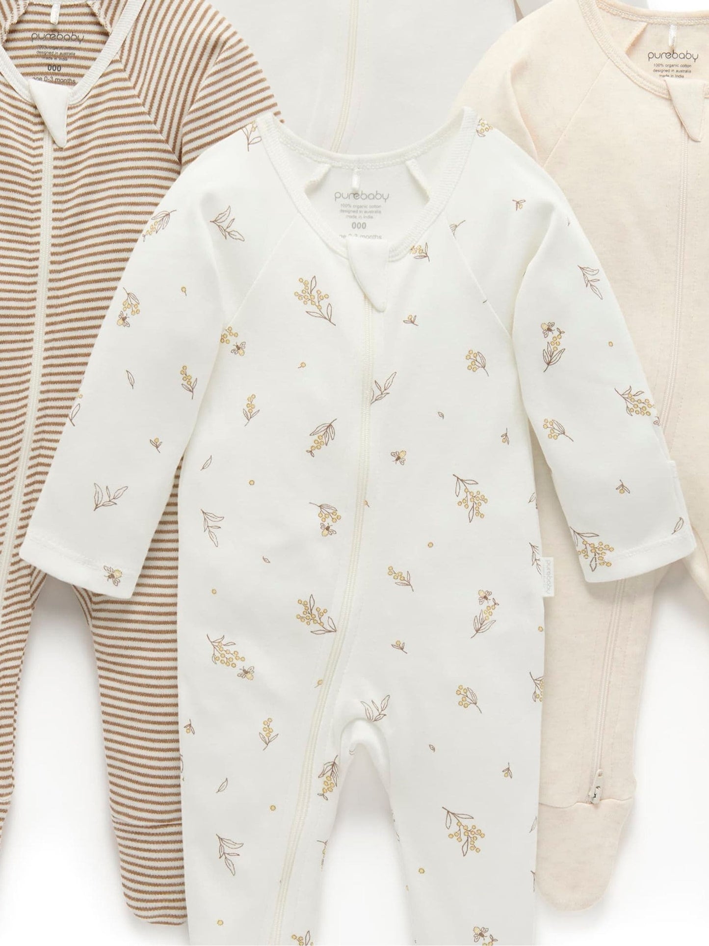 Purebaby Natural Zip Sleepsuits 4 Pack image 4