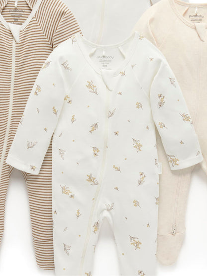 Purebaby Natural Zip Sleepsuits 4 Pack image 4