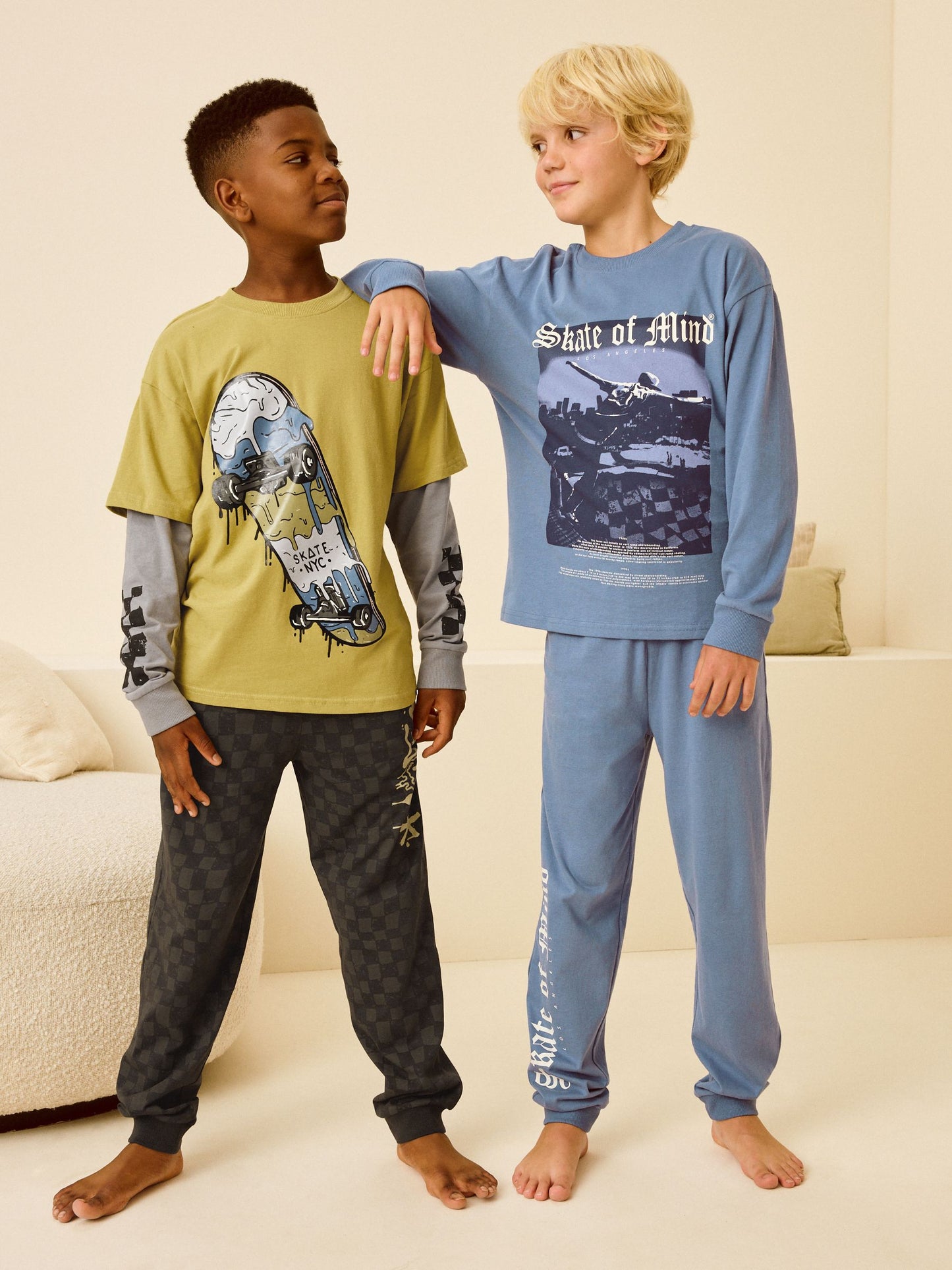 Citrine Yellow/Purple Checkerboard Long Sleeve Pyjamas 2 Pack (3-16yrs) image 1
