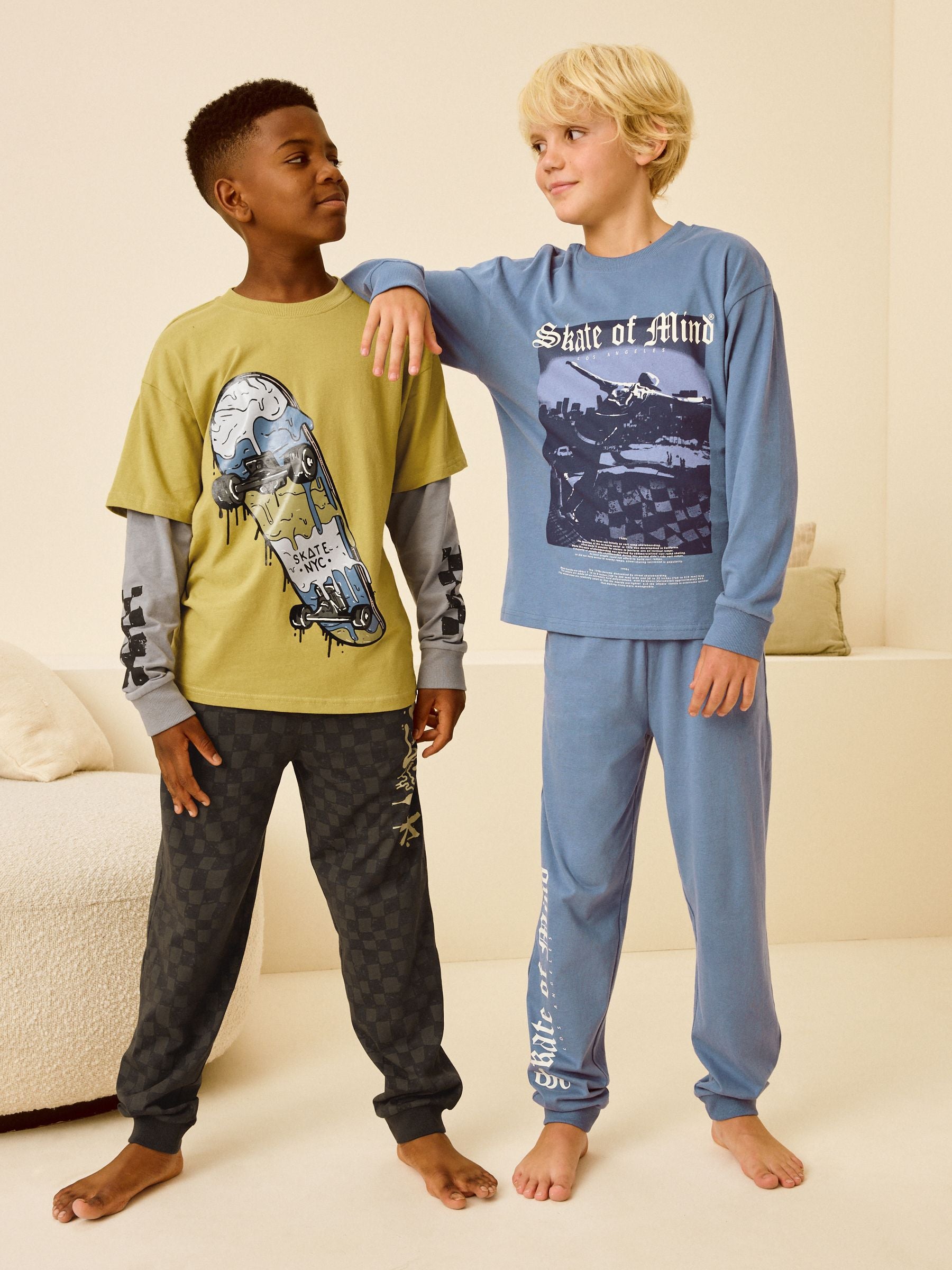 Citrine Yellow/Purple Checkerboard Long Sleeve Pyjamas 2 Pack (3-16yrs) image 1