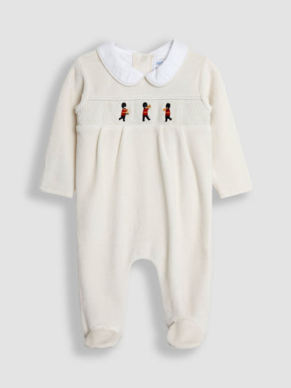 JoJo Maman Bébé Grey London Guard Smocked Velour All-In-One image 1