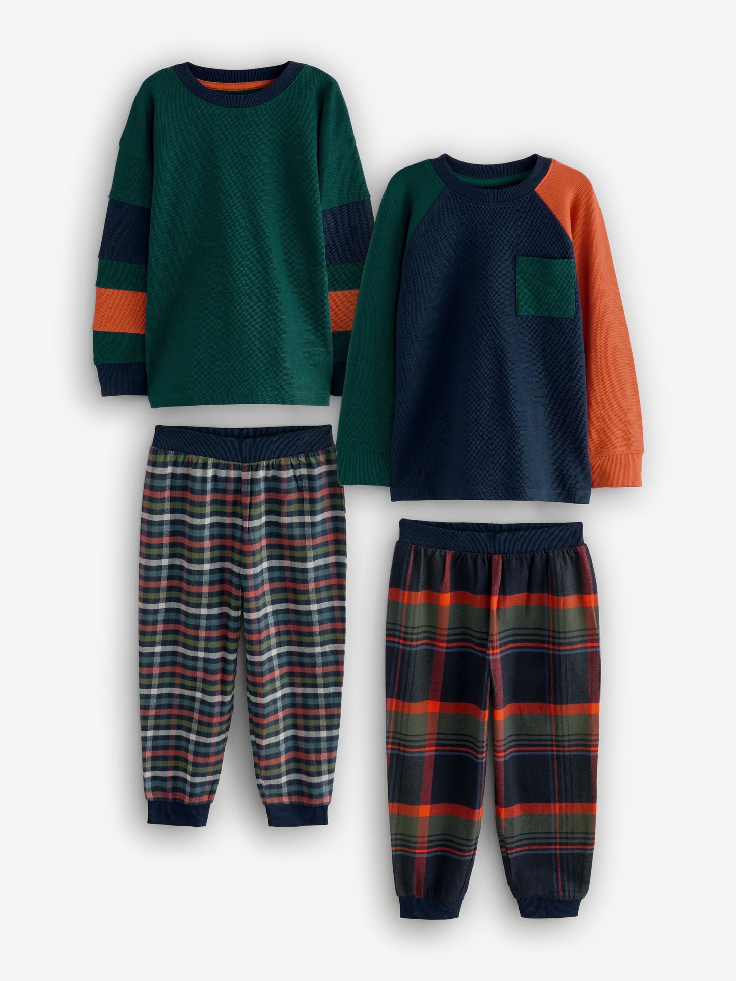 Green/Orange Long Sleeve Woven Check Pyjamas 2 Pack (3-16yrs) image 1
