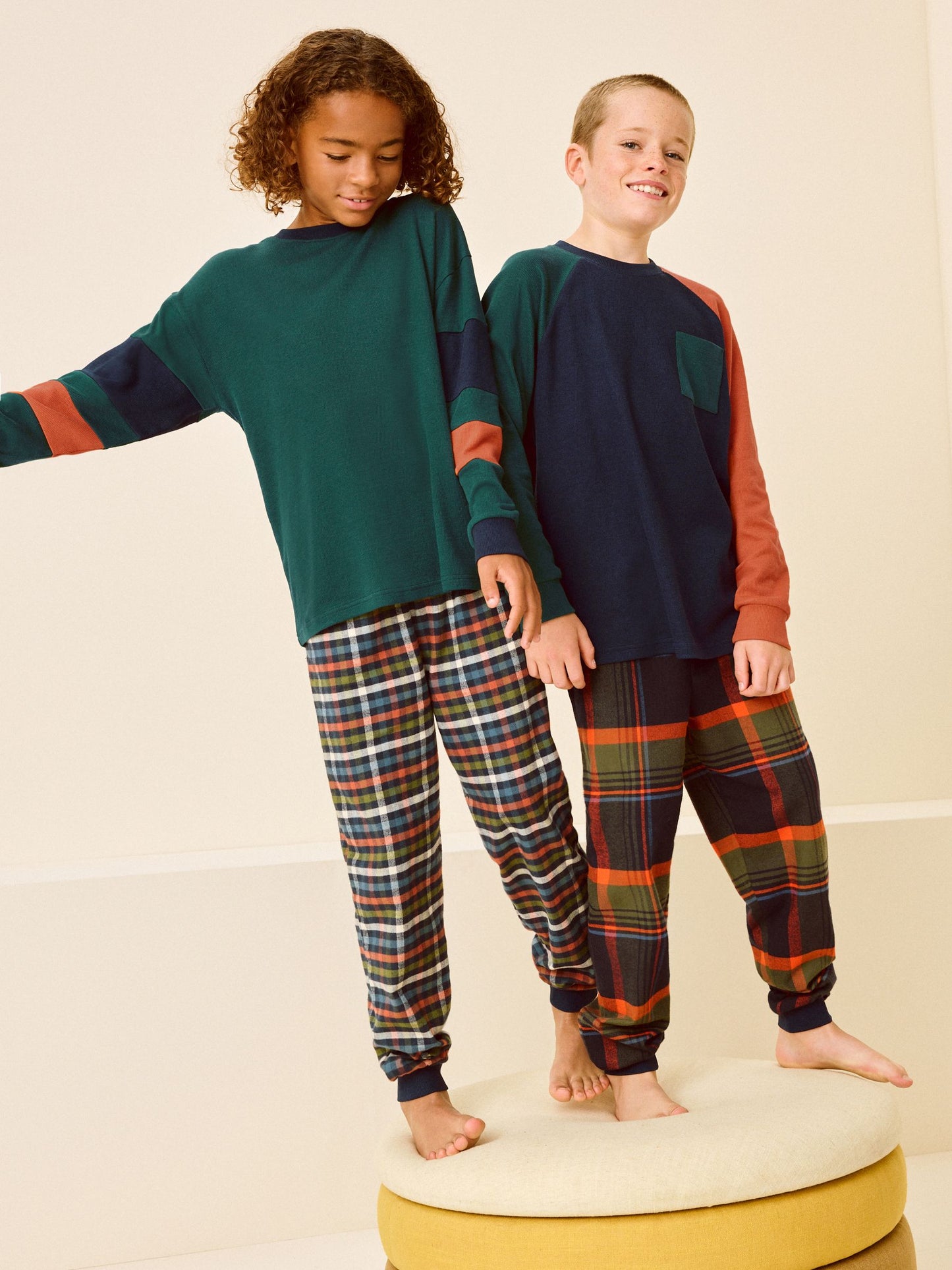 Green/Orange Long Sleeve Woven Check Pyjamas 2 Pack (3-16yrs) image 3