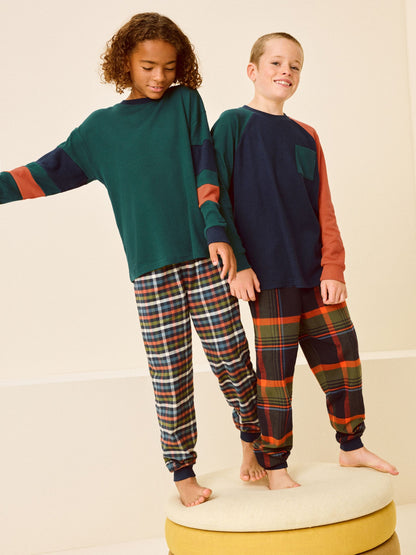 Green/Orange Long Sleeve Woven Check Pyjamas 2 Pack (3-16yrs) image 3