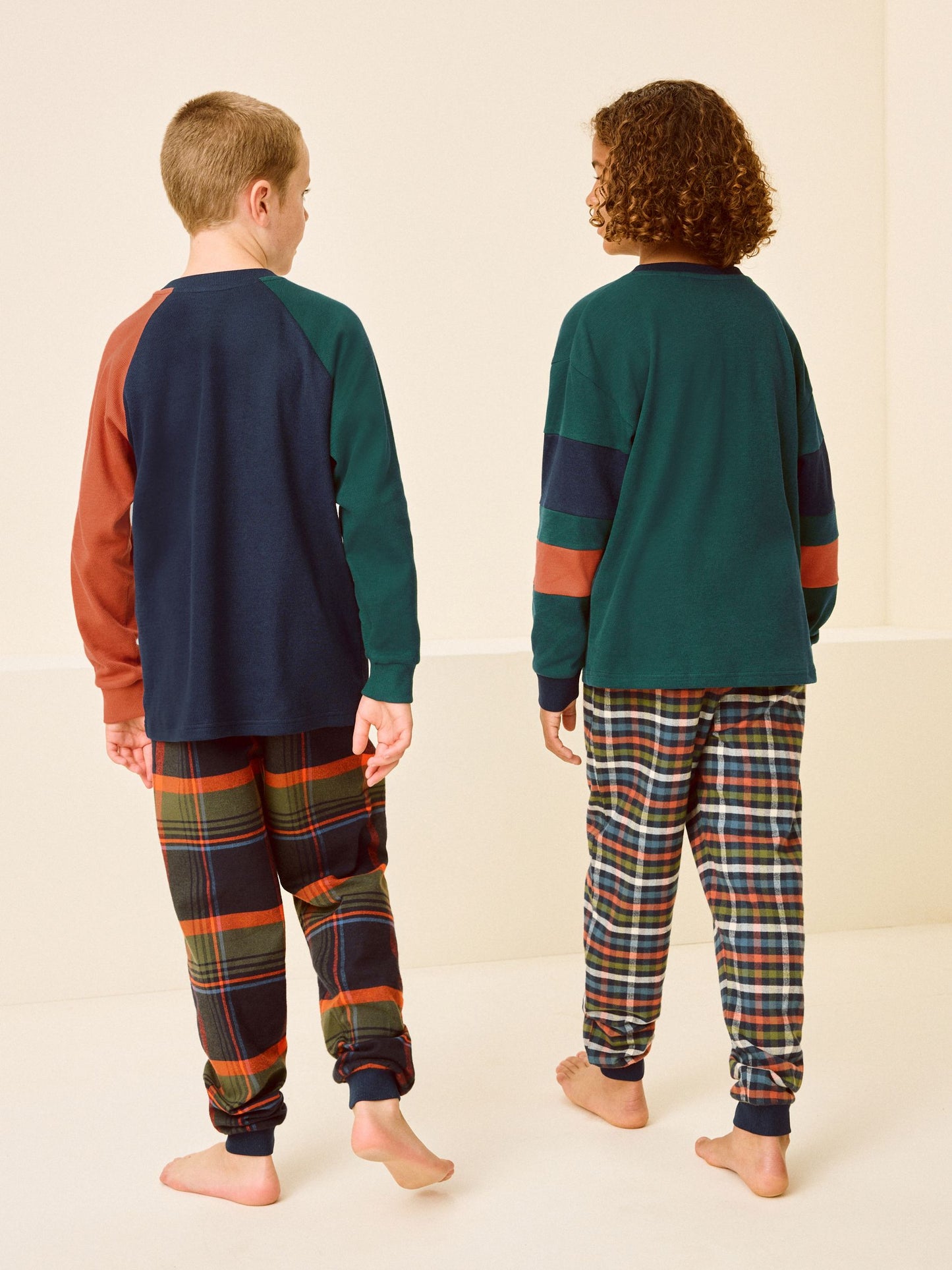 Green/Orange Long Sleeve Woven Check Pyjamas 2 Pack (3-16yrs) image 4