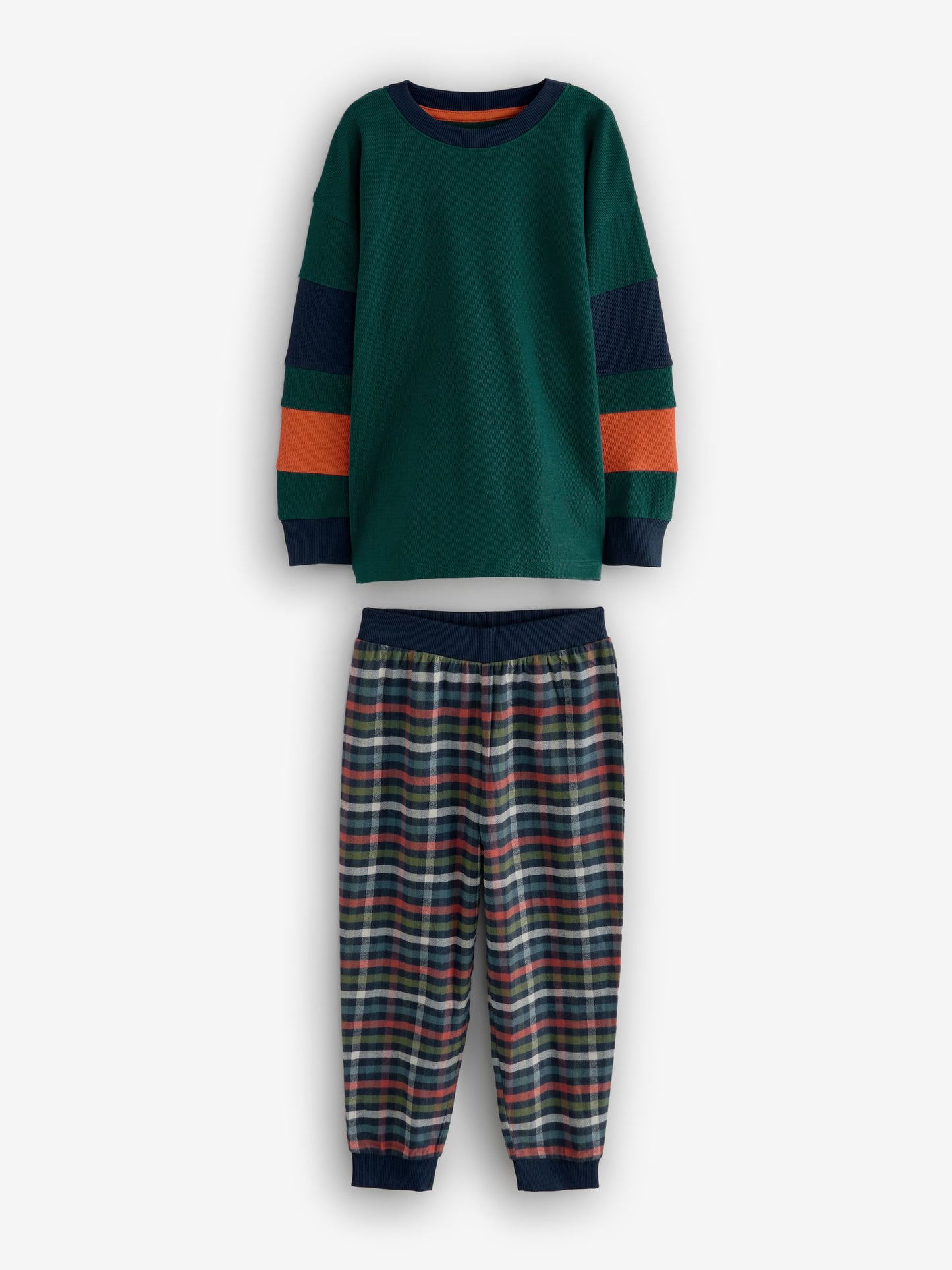 Green/Orange Long Sleeve Woven Check Pyjamas 2 Pack (3-16yrs) image 6