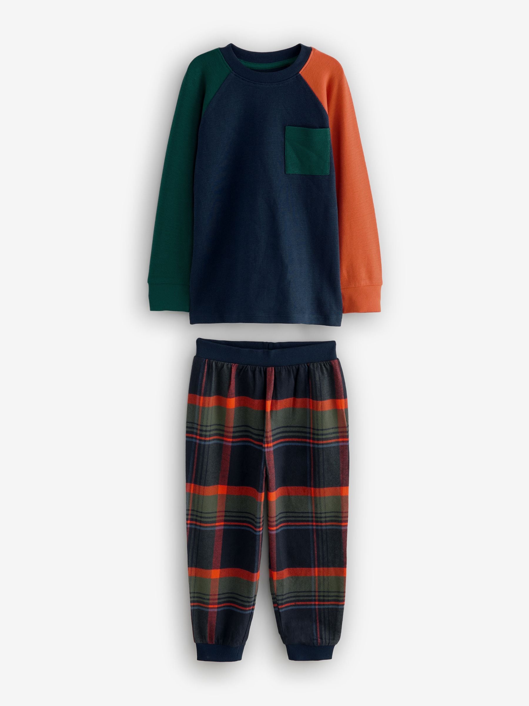 Green/Orange Long Sleeve Woven Check Pyjamas 2 Pack (3-16yrs) image 7