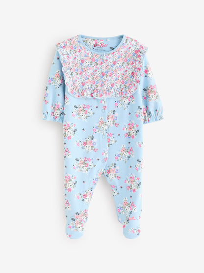 Blue Cath Kidston Floral Baby 100% Cotton Sleepsuits 3 Pack image 2