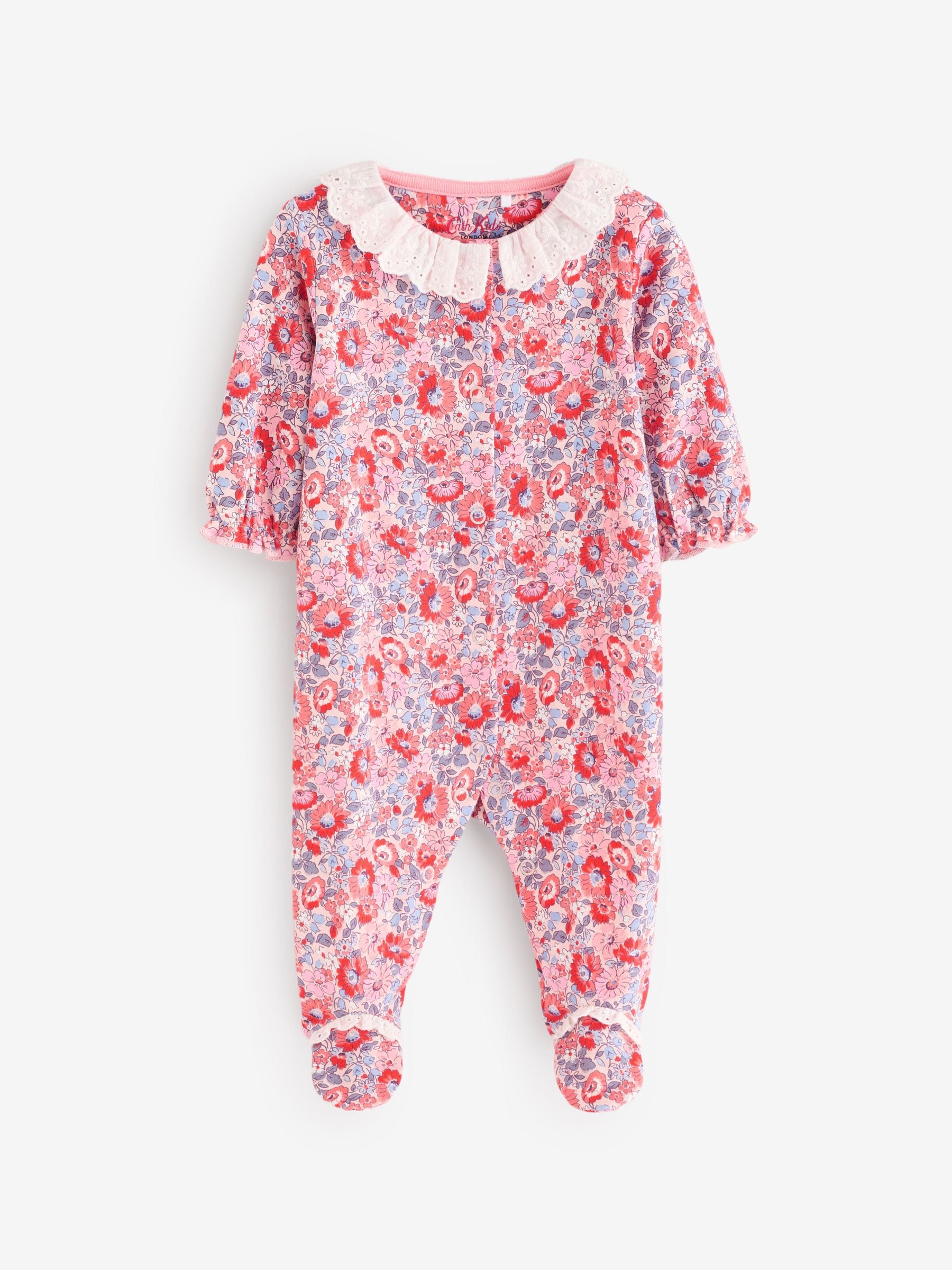 Blue Cath Kidston Floral Baby 100% Cotton Sleepsuits 3 Pack image 4