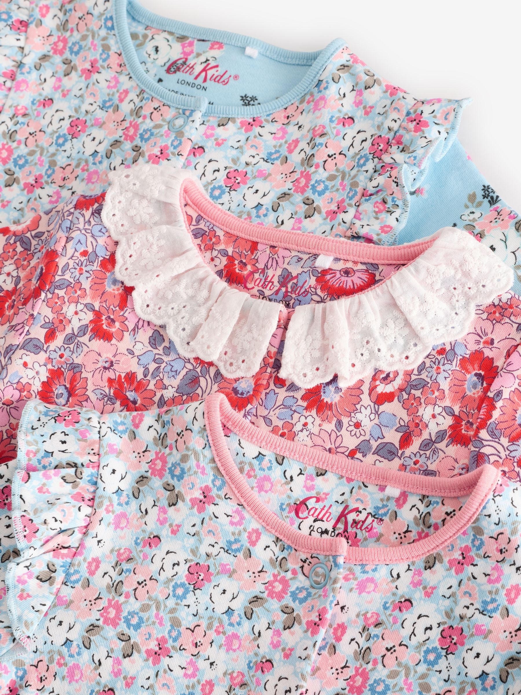 Blue Cath Kidston Floral Baby 100% Cotton Sleepsuits 3 Pack image 6