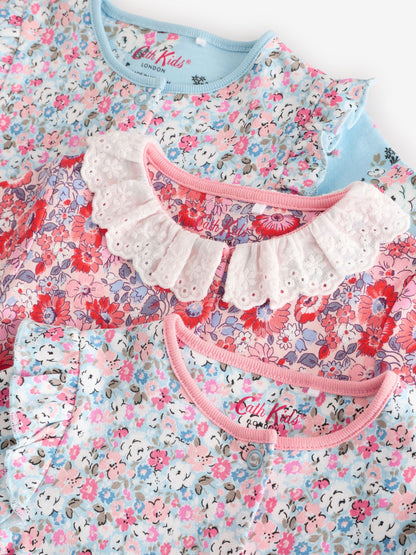 Blue Cath Kidston Floral Baby 100% Cotton Sleepsuits 3 Pack image 6
