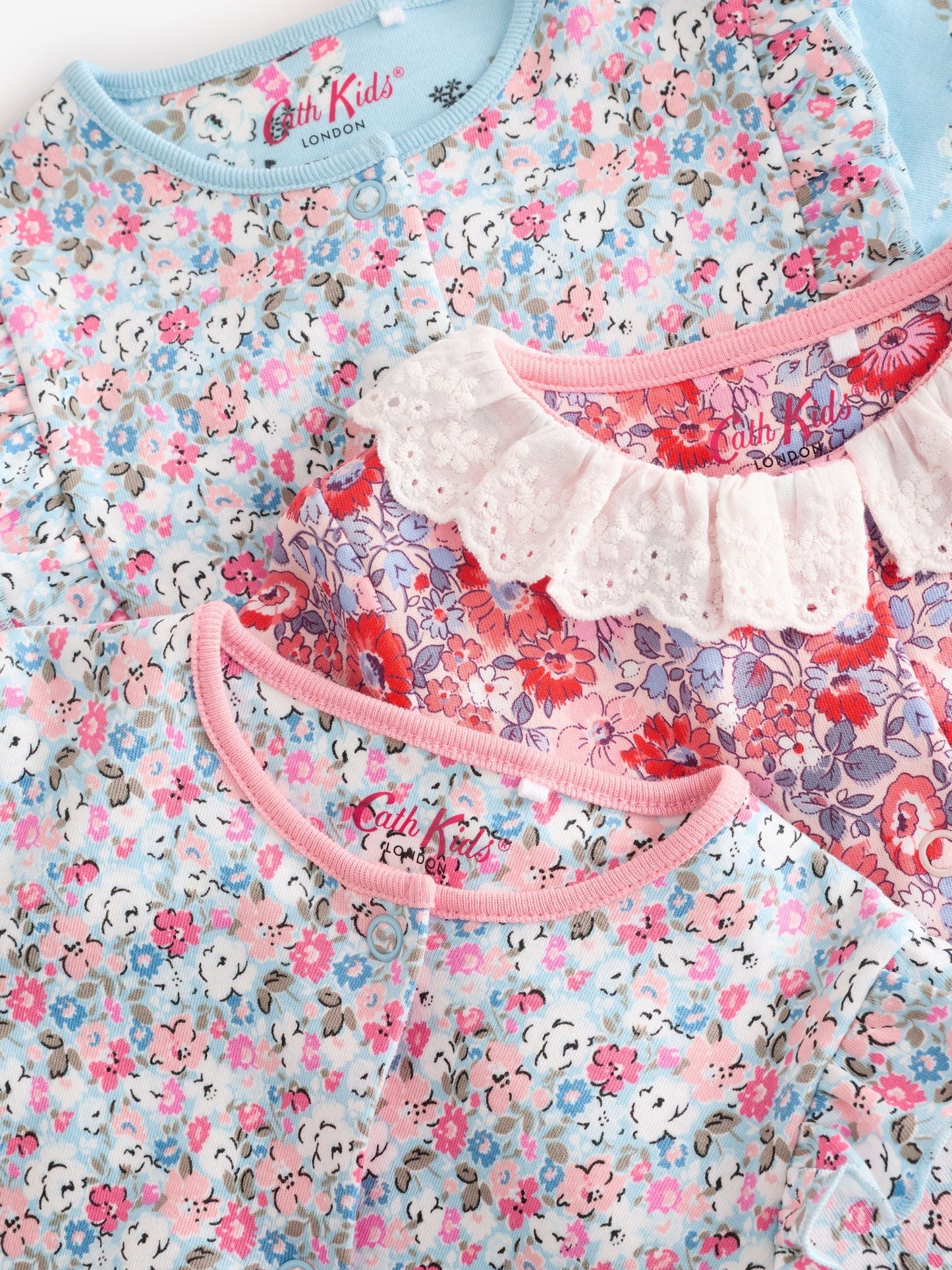 Blue Cath Kidston Floral Baby 100% Cotton Sleepsuits 3 Pack image 7
