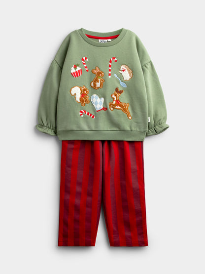 JoJo Maman Bébé Sage Green Christmas Friends Appliqué Sweatshirt Jogger Set - image 1