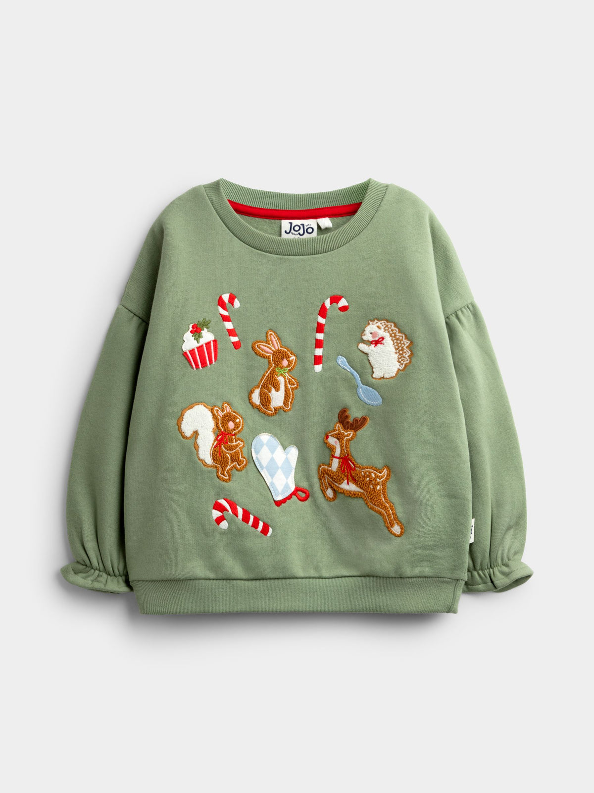 JoJo Maman Bébé Sage Green Christmas Friends Appliqué Sweatshirt Jogger Set - image 2