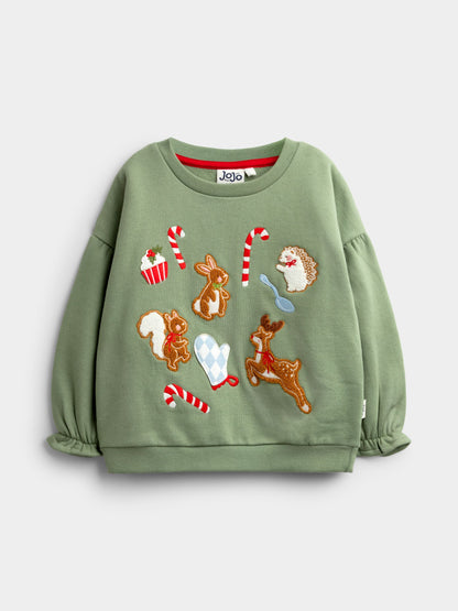 JoJo Maman Bébé Sage Green Christmas Friends Appliqué Sweatshirt Jogger Set - image 2