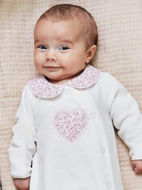 JoJo Maman Bébé White Heart Appliqué Velour All-In-One image 1