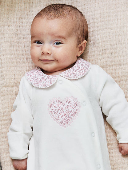 JoJo Maman Bébé White Heart Appliqué Velour All-In-One image 1