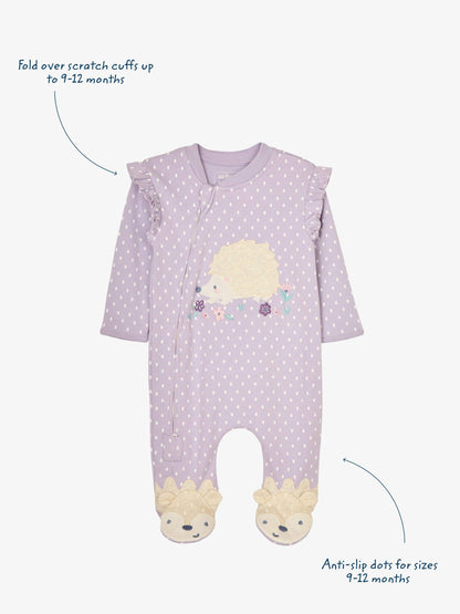 JoJo Maman Bébé Lilac Hedgehog Appliqué Zip Sleepsuit image 2