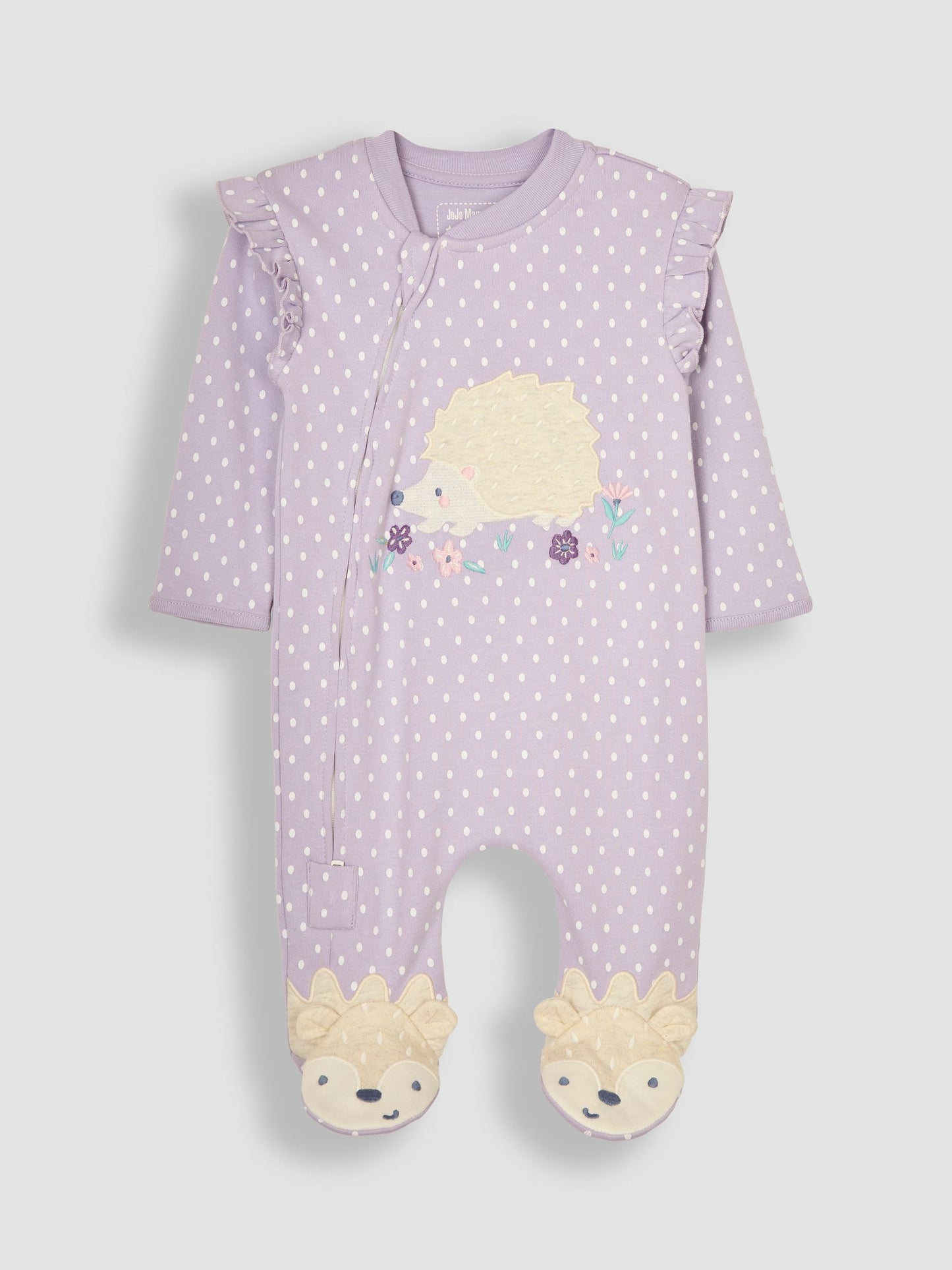 JoJo Maman Bébé Lilac Hedgehog Appliqué Zip Sleepsuit image 4
